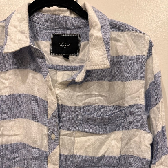 RAILS Blue/White Striped Flannel Button Down Short Set - Picture 2 of 7